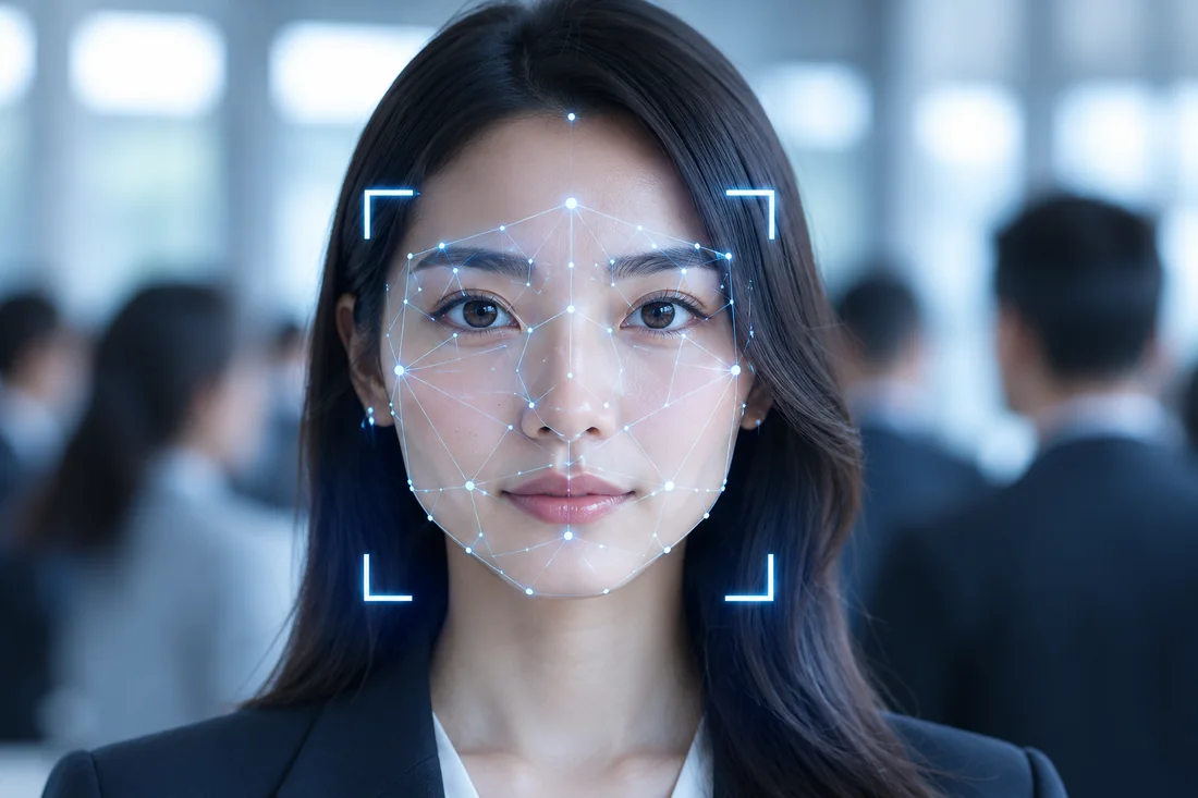 Face recognition mapping a face in a busy corporate lobby